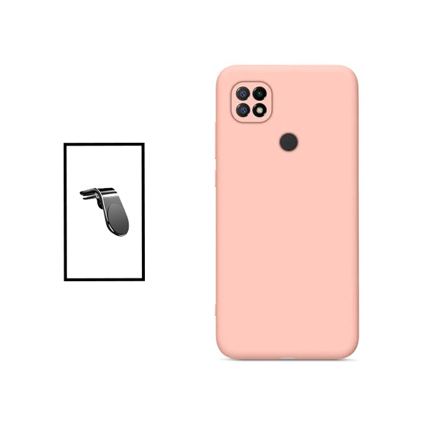 Kit Suporte de Carro Magnético L + Capa Proteção Traseira Silicone para Xiaomi Poco C40 - Rosa