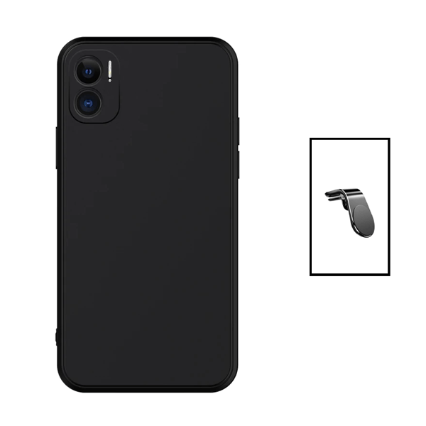 Kit Suporte de Carro Magnético L + Capa Proteção Traseira Silicone para Xiaomi Redmi 11 Prime 5G - Preto