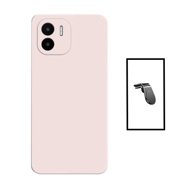 Kit Suporte de Carro Magnético L + Capa Proteção Traseira Silicone para Xiaomi Redmi A1+ - Rosa