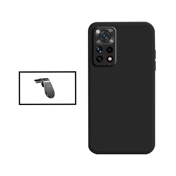 Kit Suporte de Carro Magnético L + Capa Proteção Traseira Silicone para Xiaomi Redmi Note 11S 5G - Preto