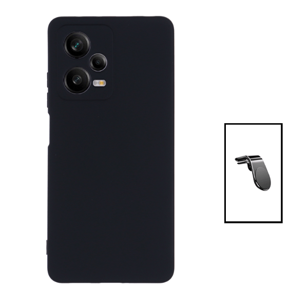 Kit Suporte de Carro Magnético L + Capa Proteção Traseira Silicone para Xiaomi Redmi Note 12 Pro+ - Preto