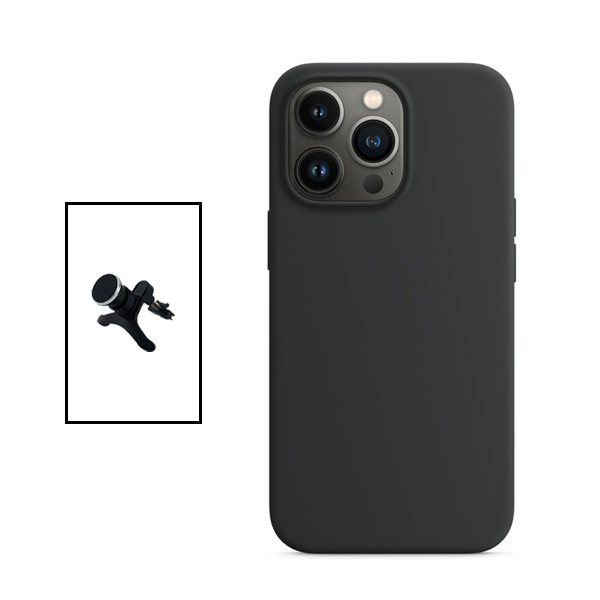 Kit Suporte Magnético Com Pernas + Capa Proteção Traseira Silicone para Apple iPhone 14 Pro Max - Preto