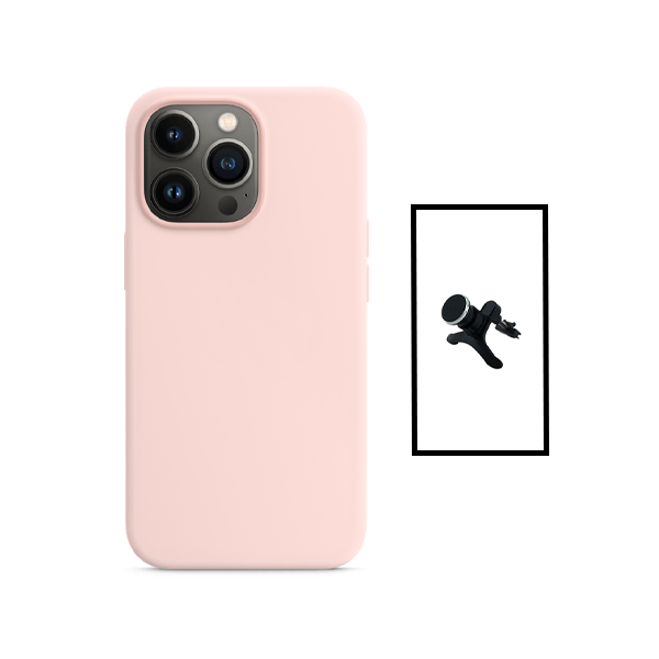Kit Suporte Magnético Com Pernas + Capa Proteção Traseira Silicone para Apple iPhone 14 - Rosa