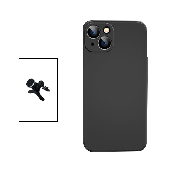 Kit Suporte Magnético Com Pernas + Capa Proteção Traseira Silicone para Apple iPhone 14 Max - Preto