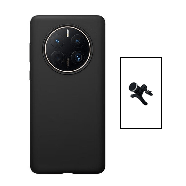 Kit Suporte Magnético Com Pernas + Capa Proteção Traseira Silicone para Huawei Mate 50 Pro - Preto