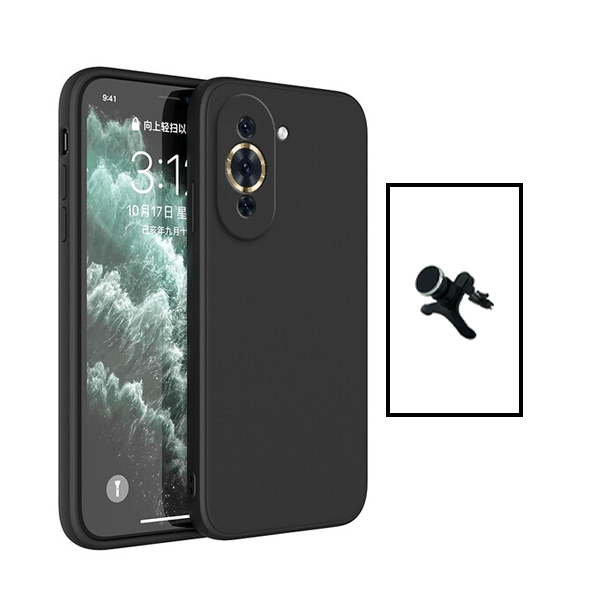Kit Suporte Magnético Com Pernas + Capa Proteção Traseira Silicone para Huawei Nova 10 - Preto