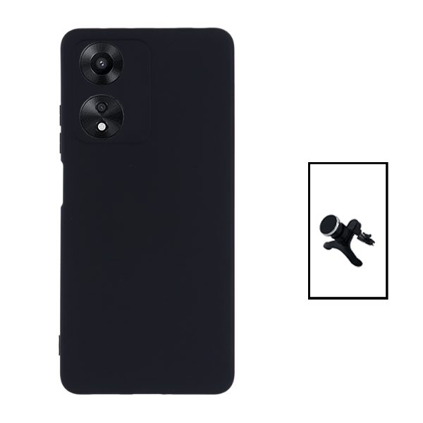 Kit Suporte Magnético Com Pernas + Capa Proteção Traseira Silicone para Oppo A17 - Preto