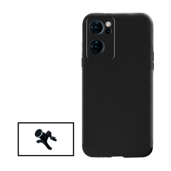 Kit Suporte Magnético Com Pernas + Capa Proteção Traseira Silicone para Oppo Reno7 SE 5G - Preto