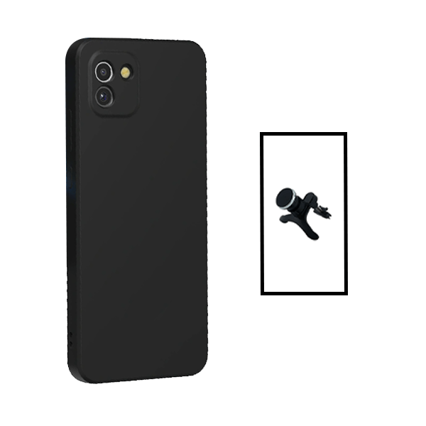 Kit Suporte Magnético Com Pernas + Capa Proteção Traseira Silicone para Samsung Galaxy A03 - Preto