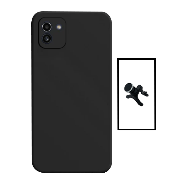 Kit Suporte Magnético Com Pernas + Capa Proteção Traseira Silicone para Samsung Galaxy A03 4G - Preto