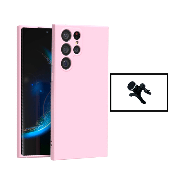 Kit Suporte Magnético Com Pernas + Capa Proteção Traseira Silicone para Samsung Galaxy S23 Ultra - Rosa