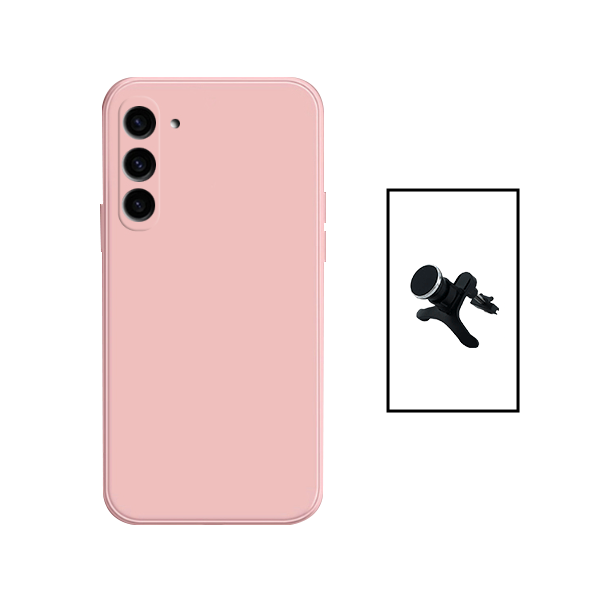 Kit Suporte Magnético Com Pernas + Capa Proteção Traseira Silicone para Samsung Galaxy S23 - Rosa