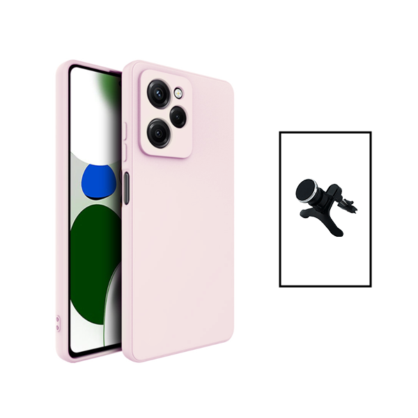 Kit Suporte Magnético Com Pernas + Capa Proteção Traseira Silicone para Xiaomi Poco X5 Pro - Rosa