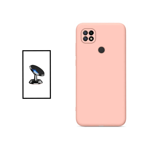Kit Suporte Magnético + Capa Proteção Traseira Silicone para Xiaomi Redmi 10C - Rosa