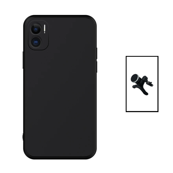 Kit Suporte Magnético Com Pernas + Capa Proteção Traseira Silicone para Xiaomi Redmi 11 Prime 5G - Preto