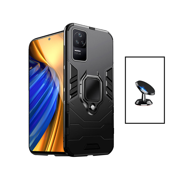 Kit Suporte Magnético + Capa de Proteção Militar Magnética para Xiaomi Poco F4 5G - Preto
