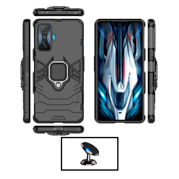 Kit Suporte Magnético + Capa de Proteção Militar Magnética para Xiaomi Poco F4 GT - Preto