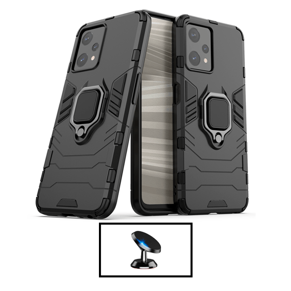 Kit Suporte Magnético + Capa de Proteção Militar Magnética para Xiaomi Realme 9 Pro+ - Preto