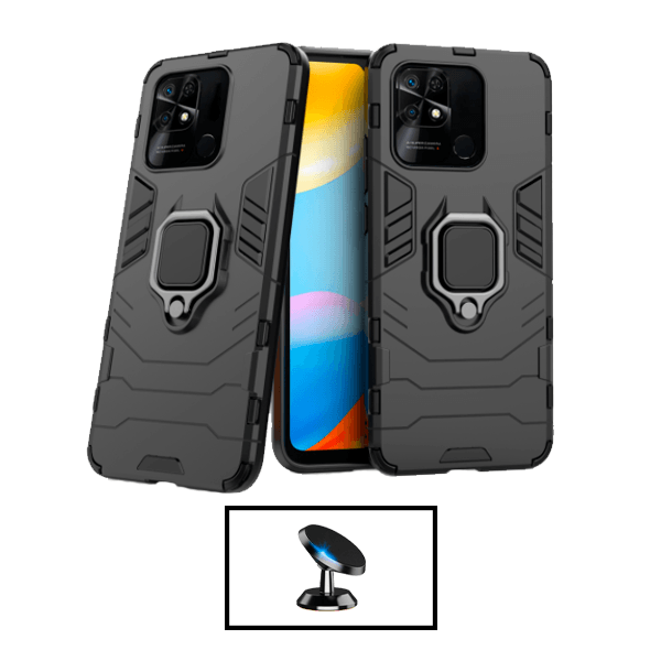 Kit Suporte Magnético + Capa de Proteção Militar Magnética para Xiaomi Redmi 10 Power - Preto