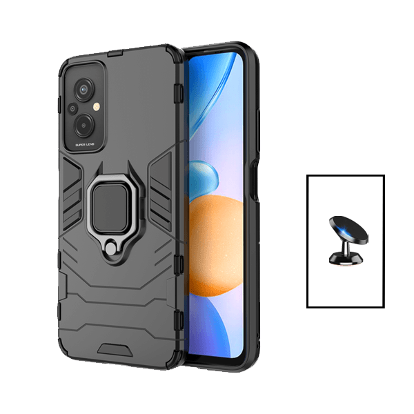 Kit Suporte Magnético + Capa de Proteção Militar Magnética para Xiaomi Redmi 11 Prime - Preto