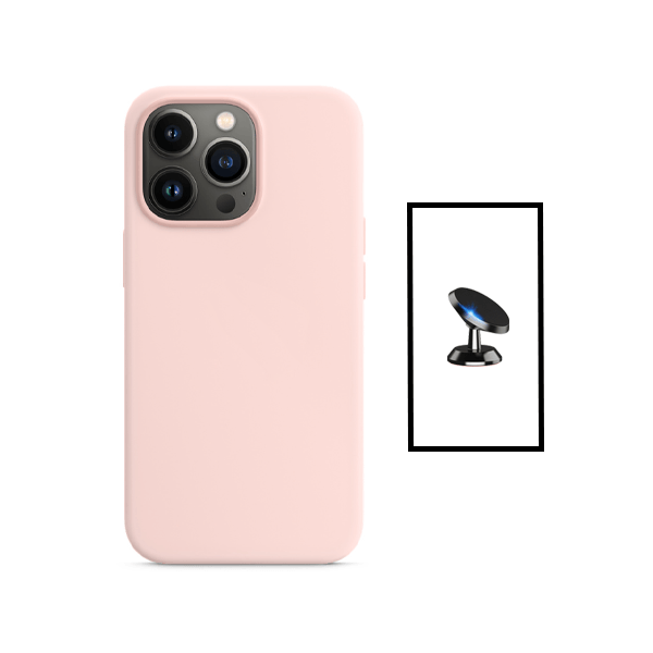 Kit Suporte Magnético + Capa Proteção Traseira Silicone para Apple iPhone 14 - Rosa