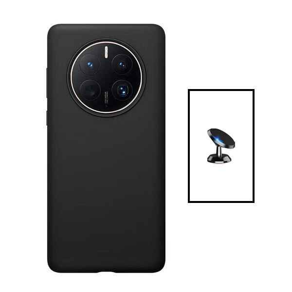 Kit Suporte Magnético + Capa Proteção Traseira Silicone para Huawei Mate 50 Pro - Preto
