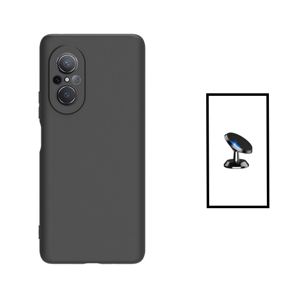 Kit Suporte Magnético + Capa Proteção Traseira Silicone para Huawei Nova 9 SE - Preto