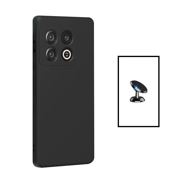 Kit Suporte Magnético + Capa Proteção Traseira Silicone para OnePlus 10T - Preto