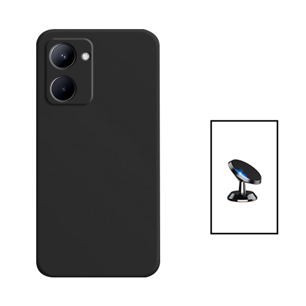 Kit Suporte Magnético + Capa Proteção Traseira Silicone para Realme C33 - Preto