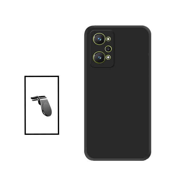 Kit Suporte de Carro Magnético L + Capa Proteção Traseira Silicone para Realme GT2 - Preto