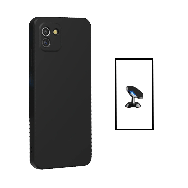 Kit Suporte Magnético + Capa Proteção Traseira Silicone para Samsung Galaxy A03 - Preto