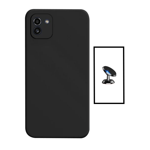 Kit Suporte Magnético + Capa Proteção Traseira Silicone para Samsung Galaxy A03 4G - Preto