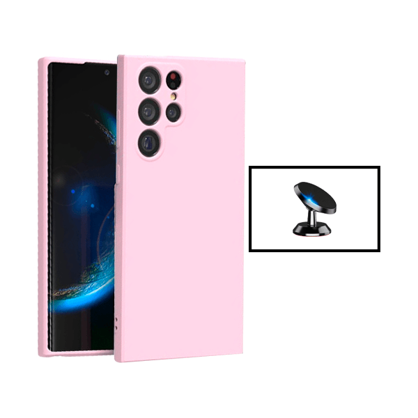 Kit Suporte Magnético + Capa Proteção Traseira Silicone Phonecare para Samsung Galaxy S24 Ultra 5G - Rosa