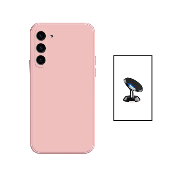 Kit Suporte Magnético + Capa Proteção Traseira Silicone para Samsung Galaxy S23 Plus - Rosa