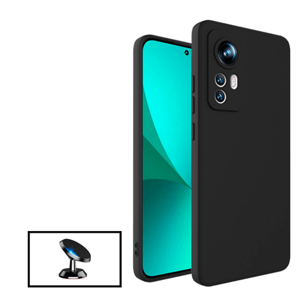 Kit Suporte Magnético + Capa Proteção Traseira Silicone para Xiaomi 12S - Preto