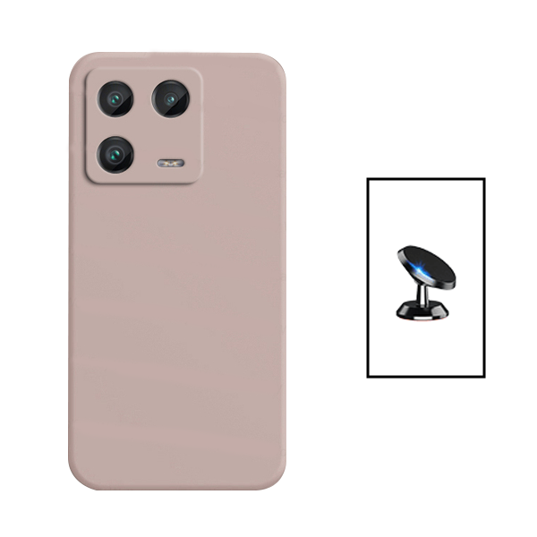Kit Suporte Magnético + Capa Proteção Traseira Silicone para Xiaomi 13 - Rosa