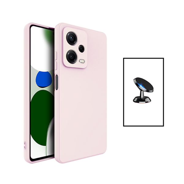 Kit Suporte Magnético + Capa Proteção Traseira Silicone para Xiaomi Poco X5 - Rosa