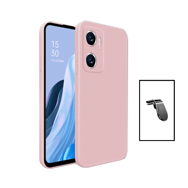 Kit Suporte de Carro Magnético L + Capa Proteção Traseira Silicone para Xiaomi Redmi 10 5G - Rosa