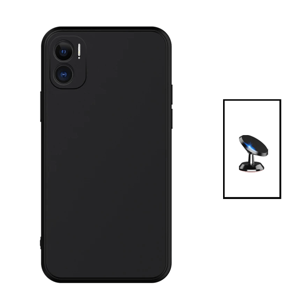 Kit Suporte Magnético + Capa Proteção Traseira Silicone para Xiaomi Redmi 11 Prime 5G - Preto