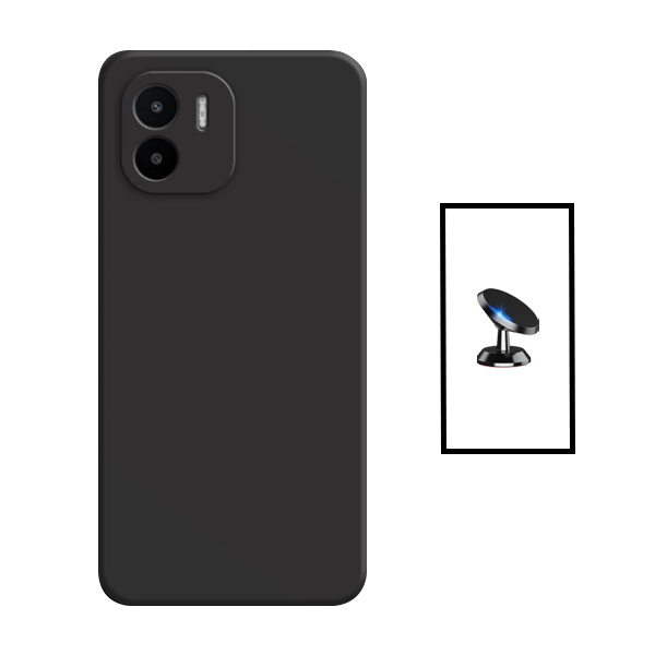 Kit Suporte Magnético + Capa Proteção Traseira Silicone para Xiaomi Redmi A1 - Preto