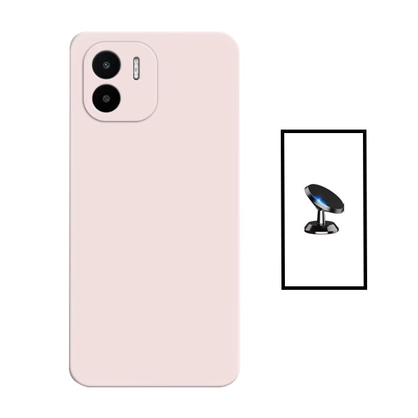 Kit Suporte Magnético + Capa Proteção Traseira Silicone para Xiaomi Redmi A1+ - Rosa
