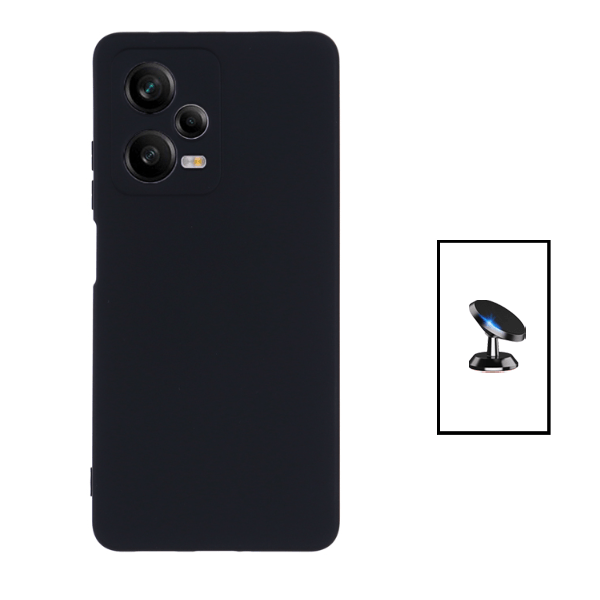 Kit Suporte Magnético + Capa Proteção Traseira Silicone para Xiaomi Redmi Note 12 Pro+ - Preto
