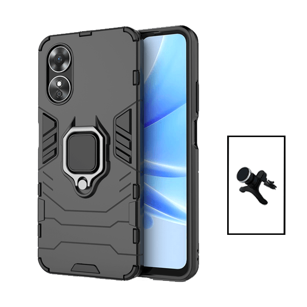 Kit Suporte Magnético Com Pernas + Capa de Proteção Militar Magnética para Oppo A17 - Preto