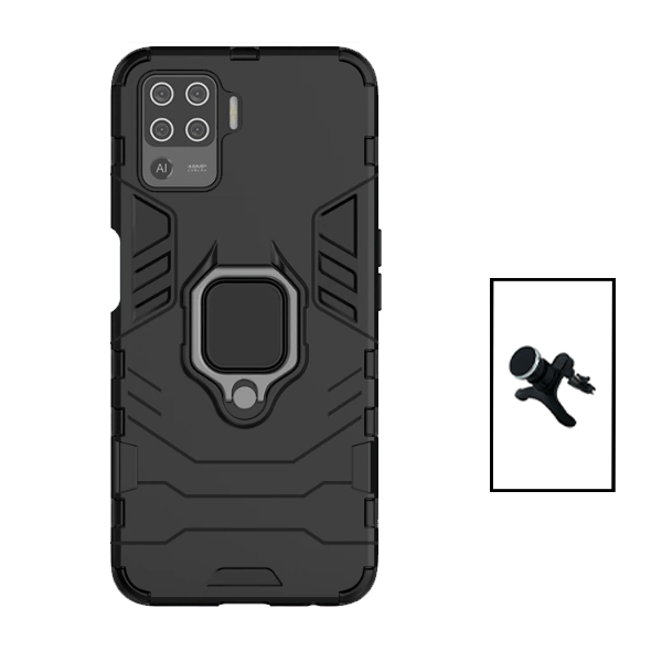 Kit Suporte Magnético Com Pernas + Capa de Proteção Militar Magnética para Oppo Reno5 Lite - Preto
