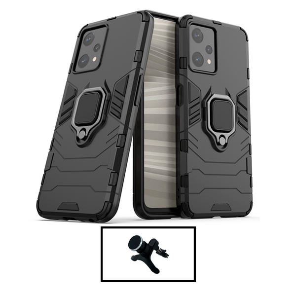 Kit Suporte Magnético Com Pernas + Capa de Proteção Militar Magnética para Xiaomi Realme Narzo 50 Pro - Preto