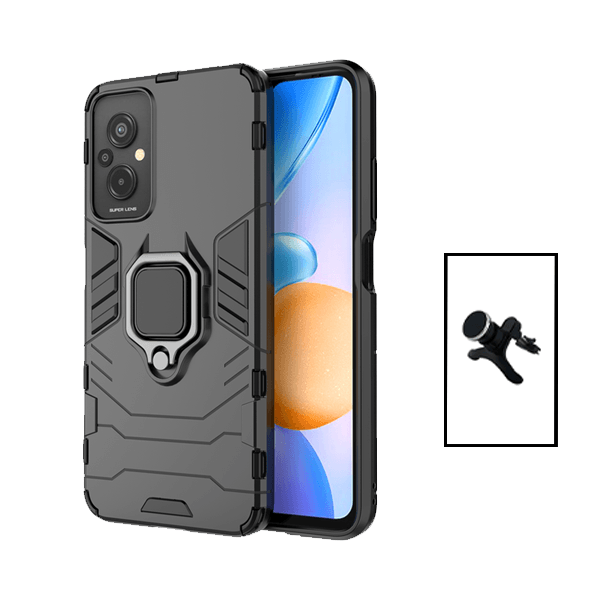 Kit Suporte Magnético Com Pernas + Capa de Proteção Militar Magnética para Xiaomi Redmi 11 Prime - Preto
