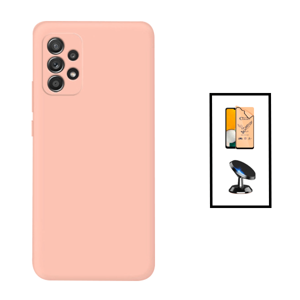 Kit Vidro Temperado Ceramica Full Cover + Capa Silicone Líquido + Suporte Magnético para Samsung Galaxy A23 5G - Rosa