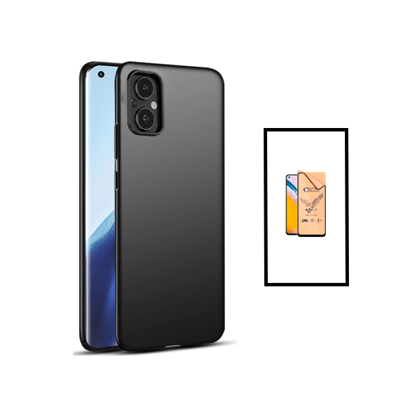 Kit Vidro Temperado Ceramica Full Cover + Capa Rígida e Fina para Oppo Reno8 Lite - Preto