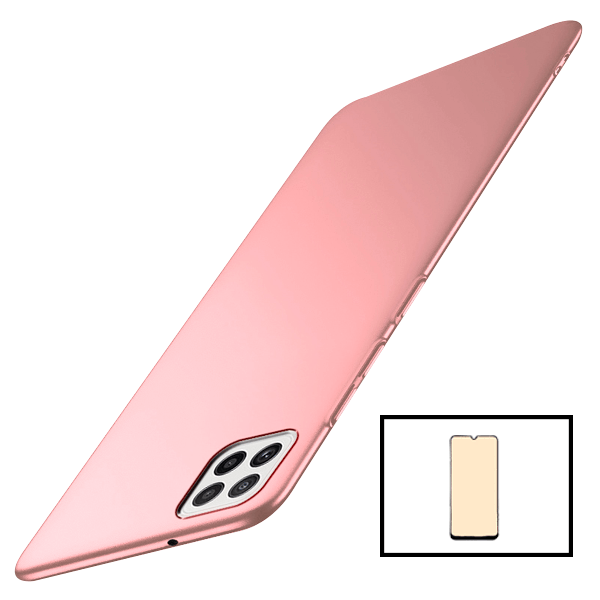 Kit Vidro Temperado Ceramica Full Cover + Capa Rígida e Fina para Samsung Galaxy A22 5G - Rosa