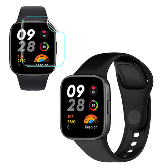 Kit Bracelete Silicone + Película de Hydrogel para Xiaomi Redmi Watch 3 Active - Preto